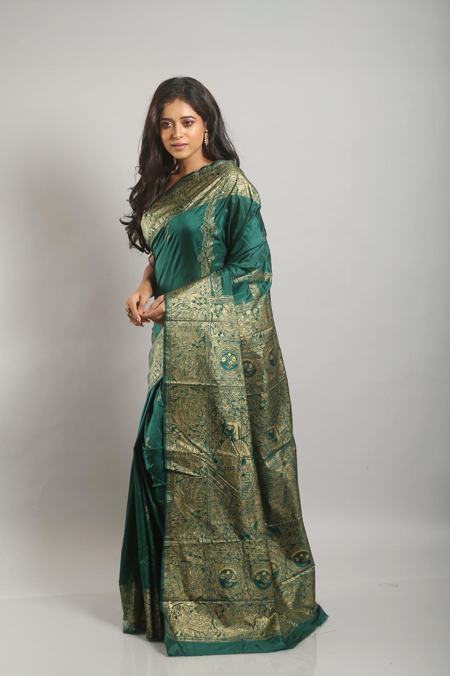 Pine Green Madhubani Silk Saree