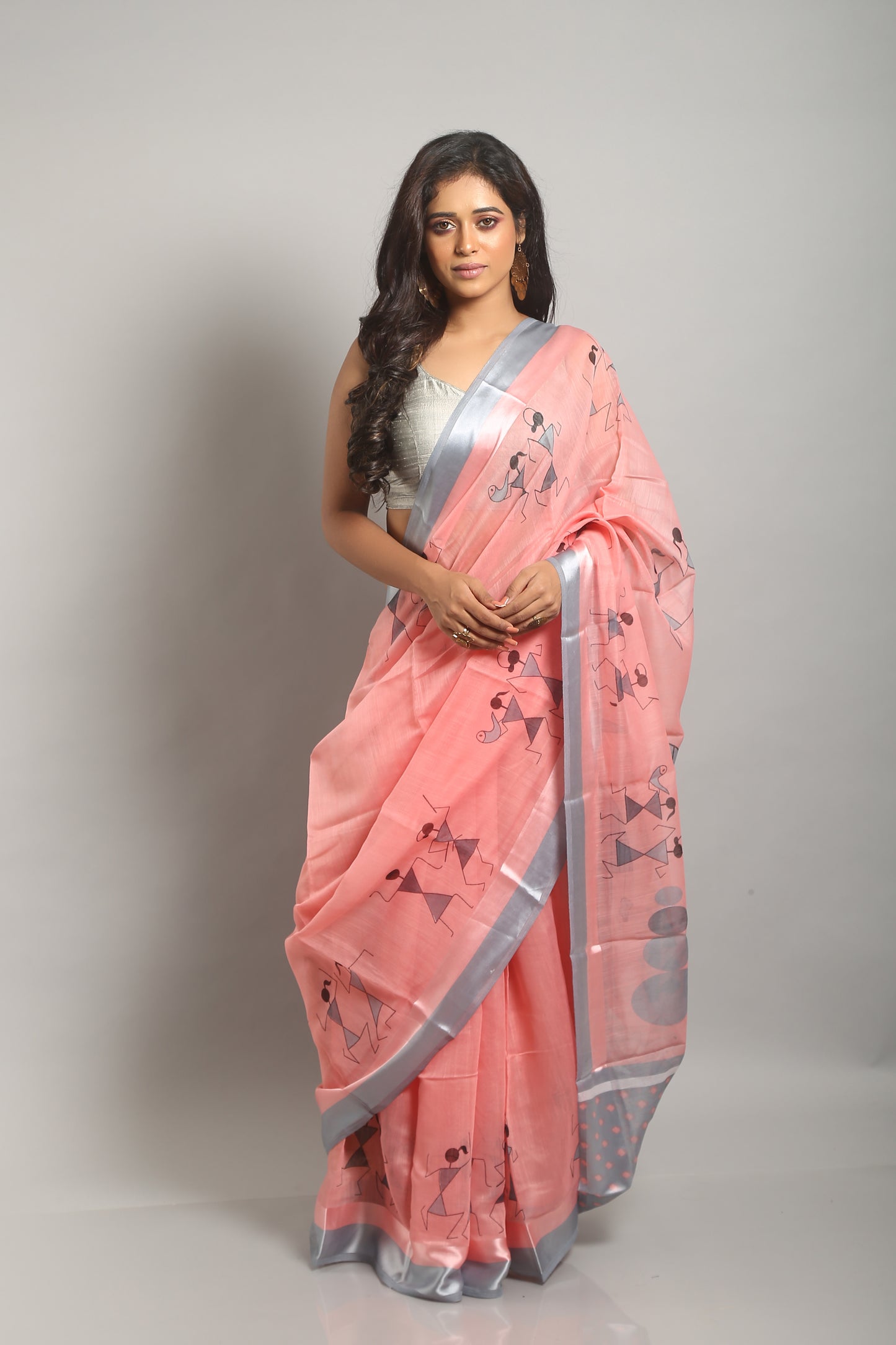 Pink Warli Print Saree