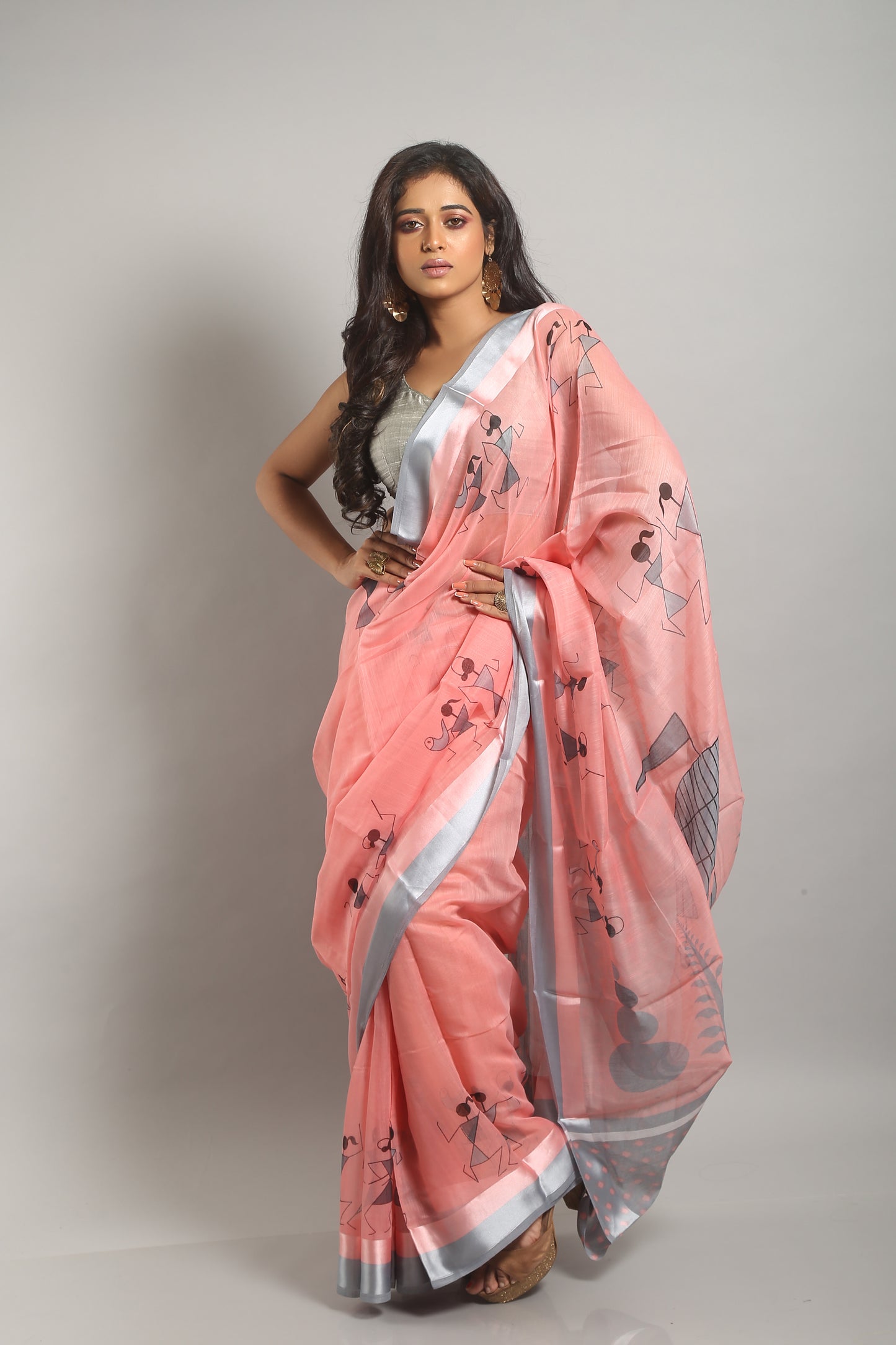 Pink Warli Print Saree