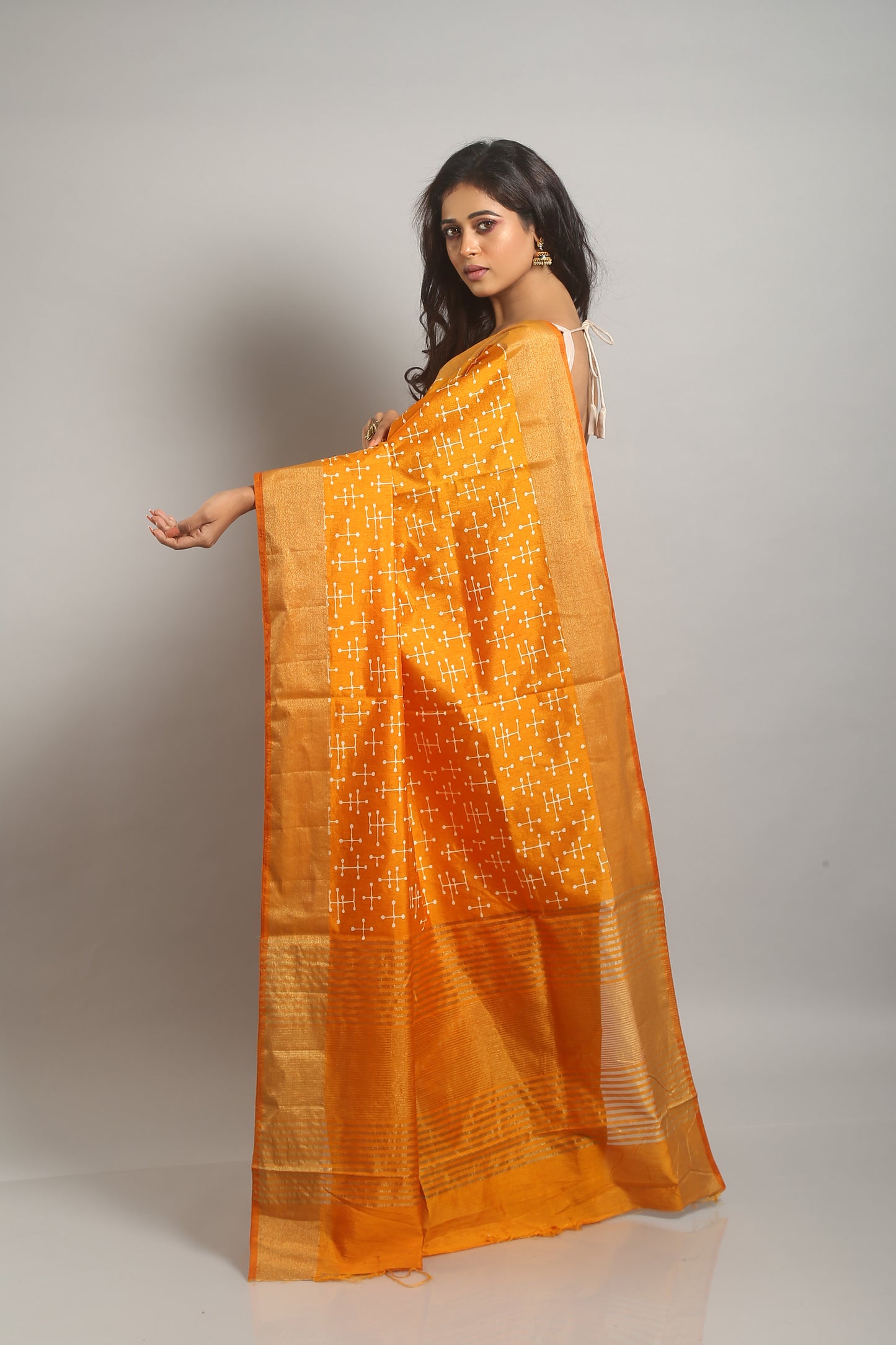 Pinprick Rusty Yellow Tussar Saree