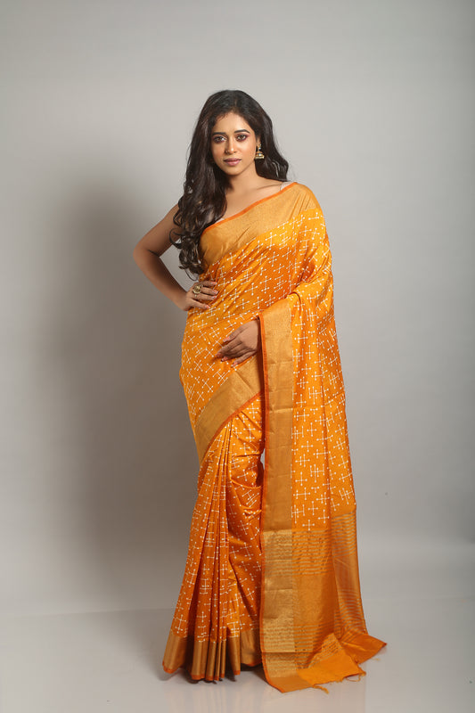 Pinprick Rusty Yellow Tussar Saree
