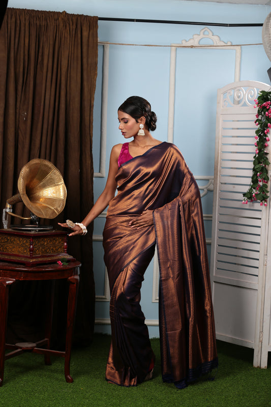Purple and copper South silk saree, perfect for festive occasions. | Urbane Essence
