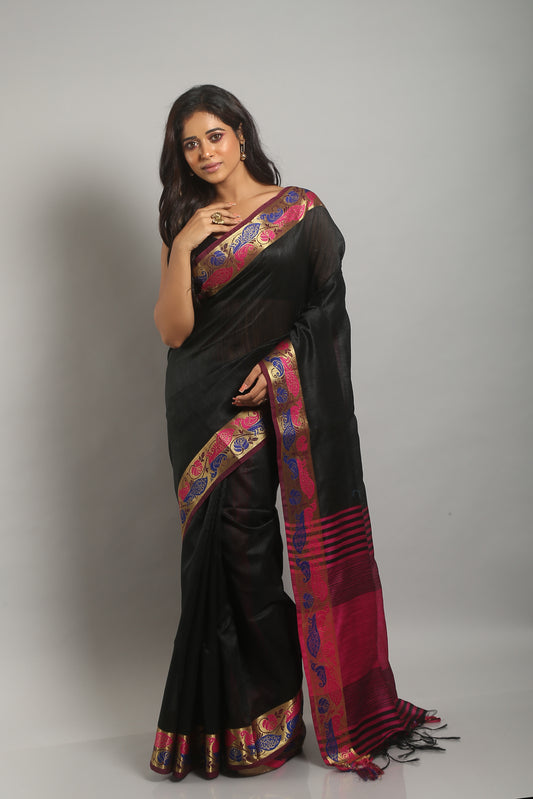Poised Panther Raw Silk Saree