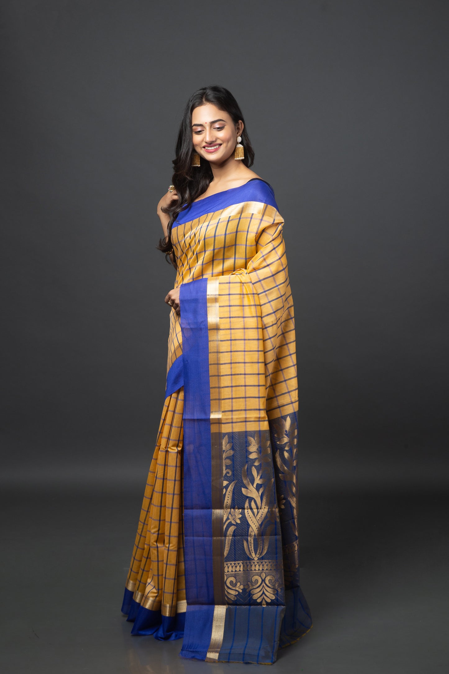 Portokali Chequered Madurai Cotton Saree