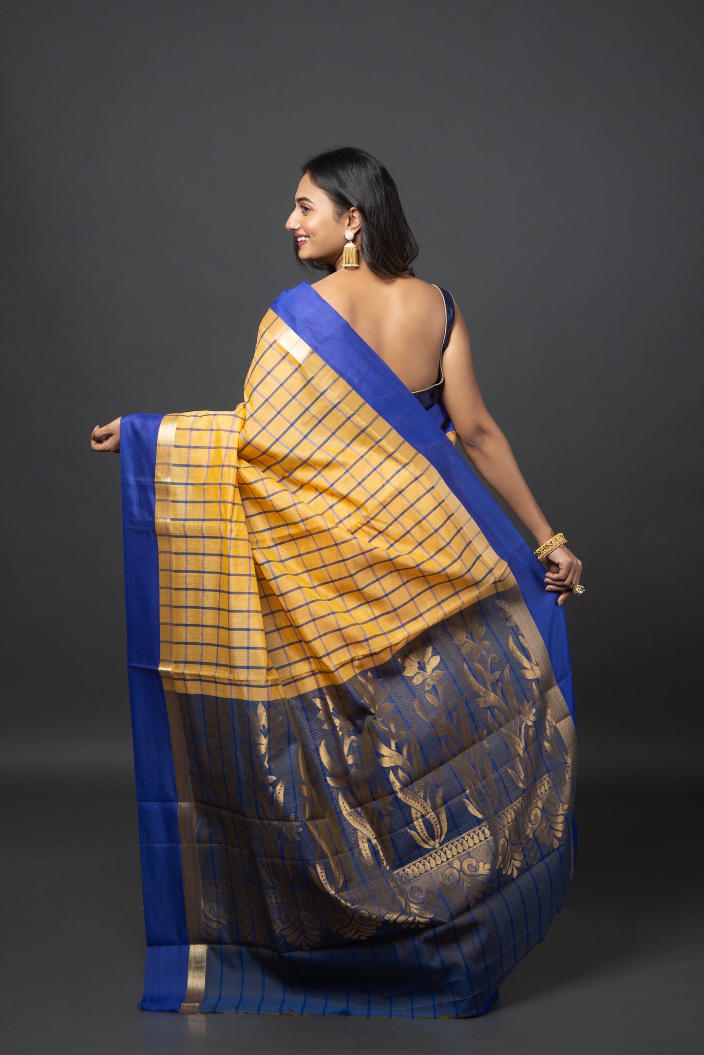 Portokali Chequered Madurai Cotton Saree