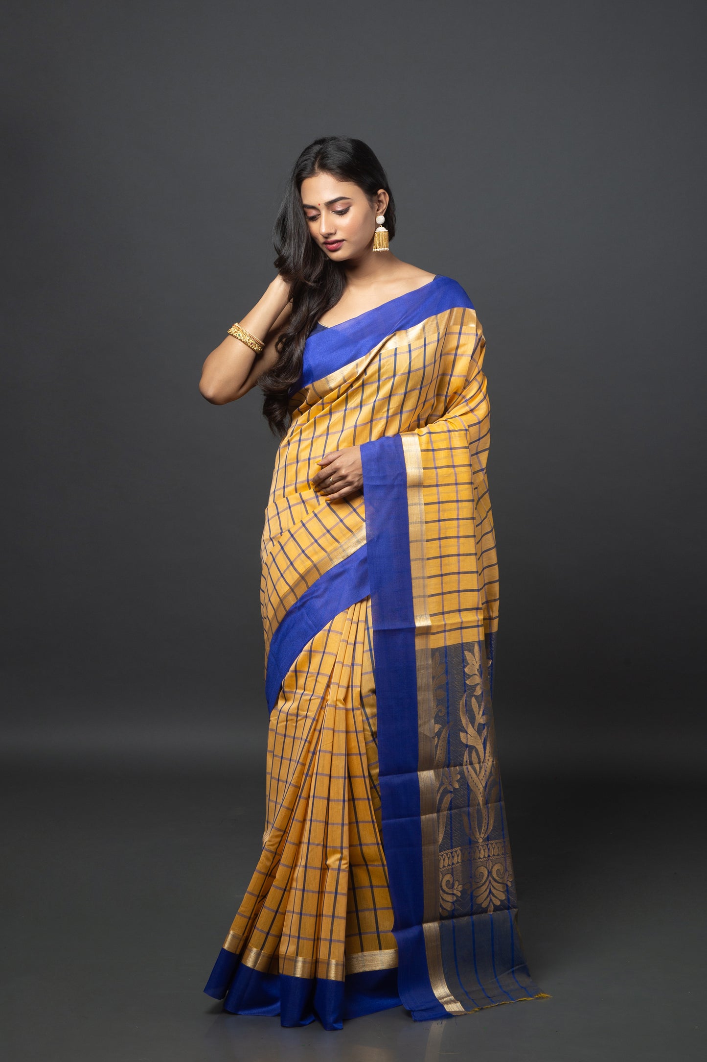 Portokali Chequered Madurai Cotton Saree