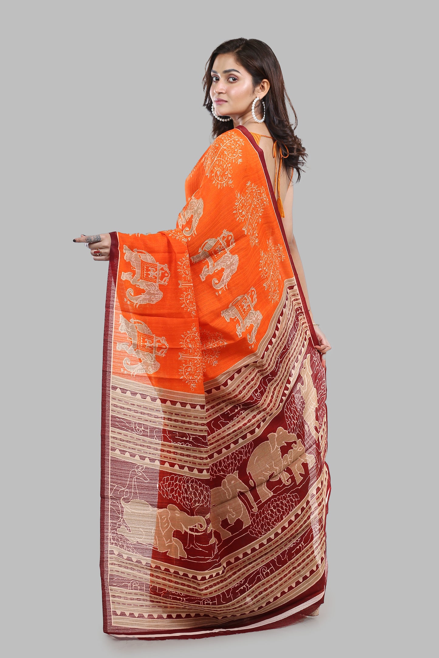 Pristine Cantaloupe Raw Silk Saree
