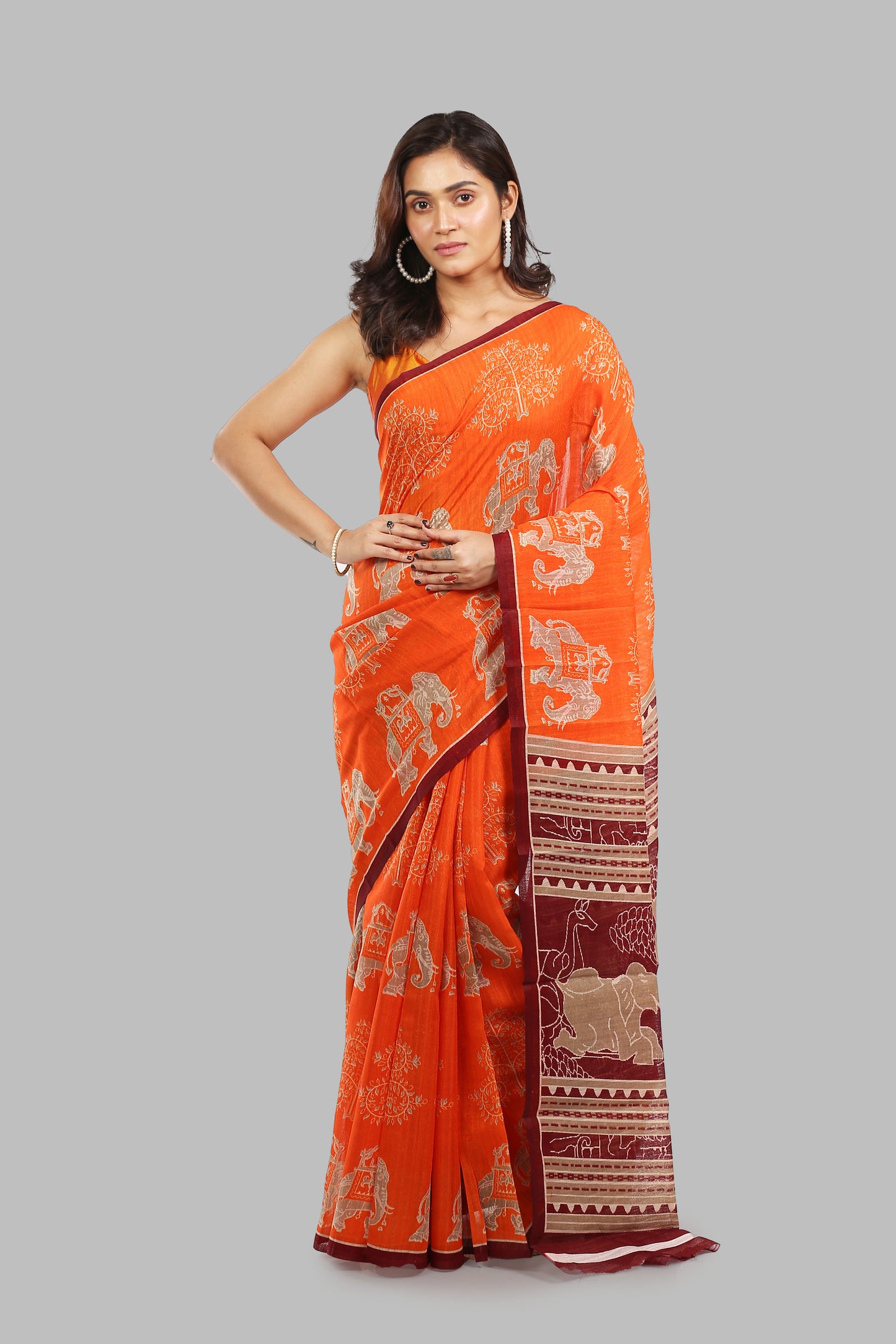 Pristine Cantaloupe Raw Silk Saree