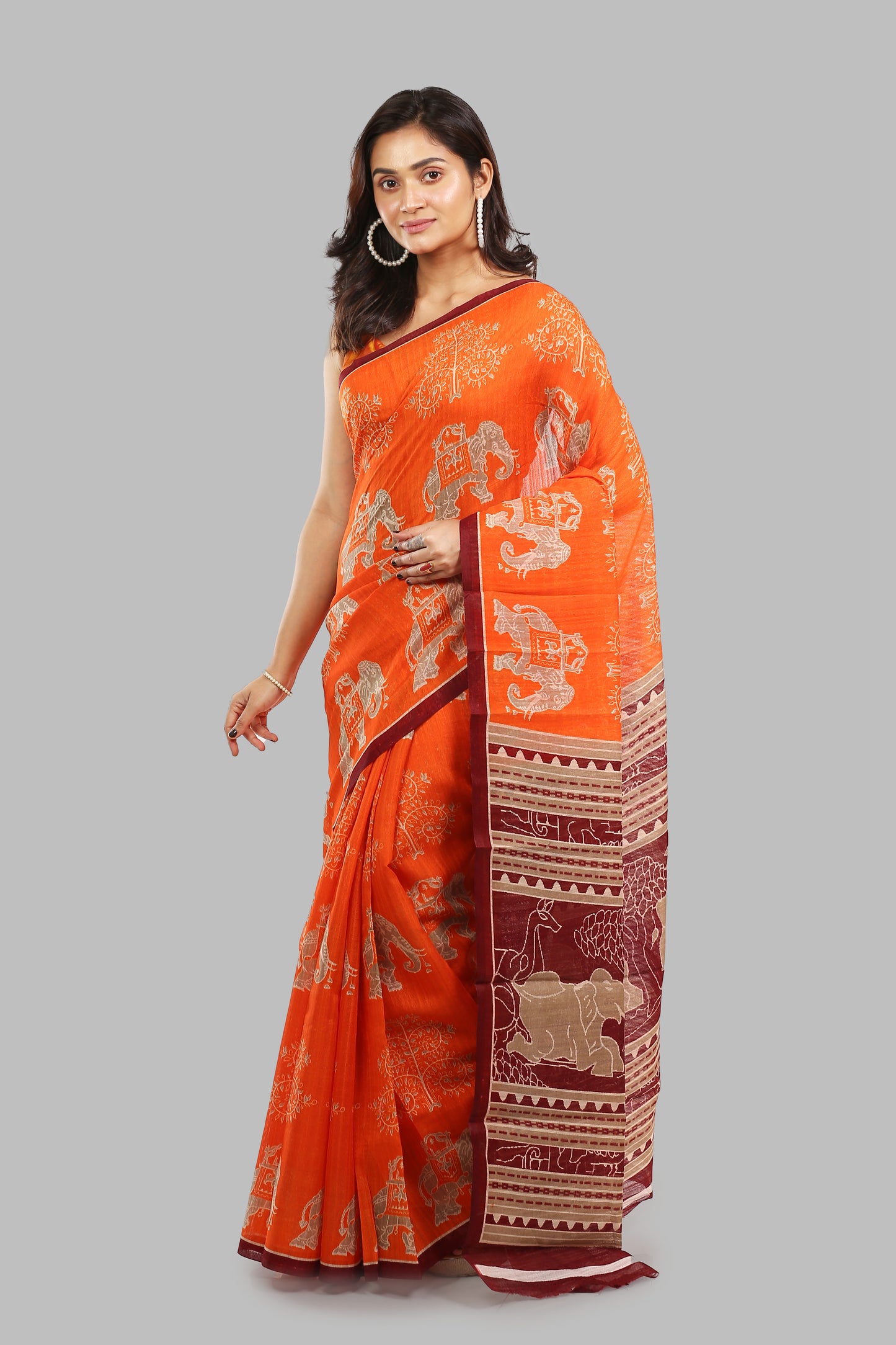 Pristine Cantaloupe Raw Silk Saree