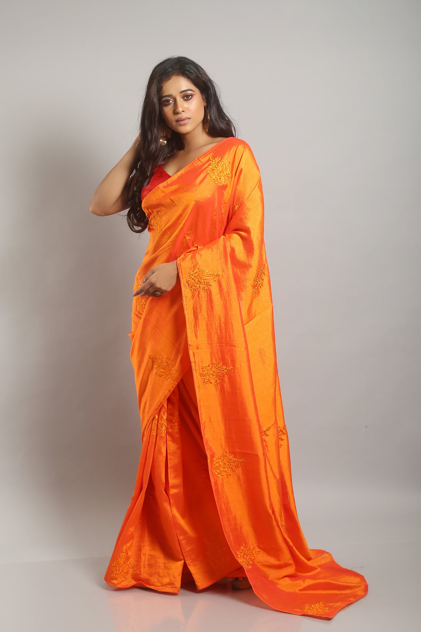 Sensuous Apricot Dupian Silk Saree