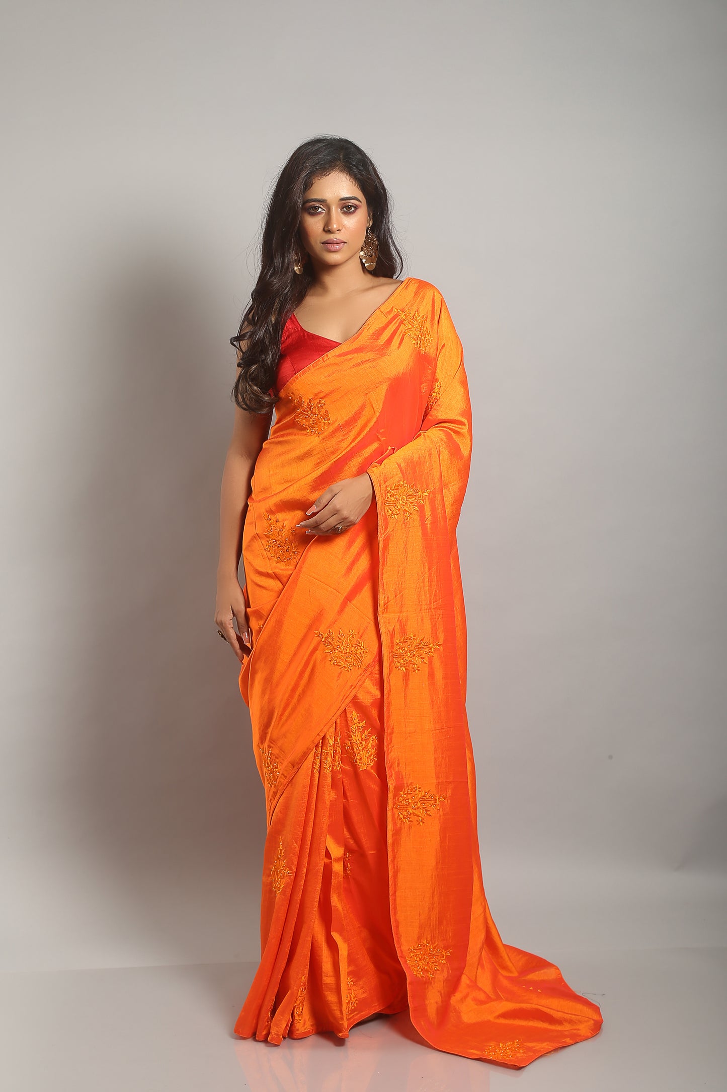 Sensuous Apricot Dupian Silk Saree