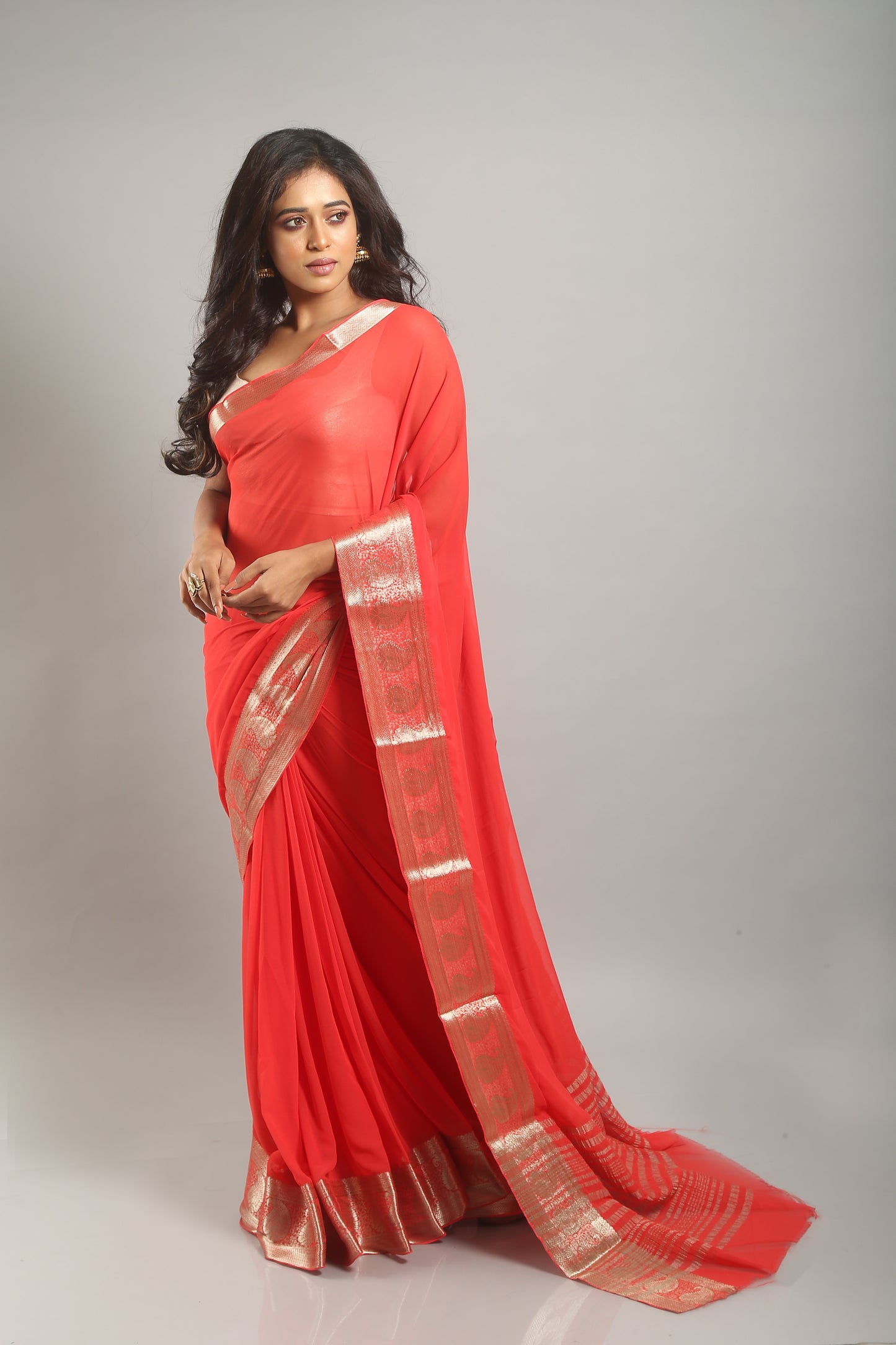 Serene Carmine Chiffon Saree
