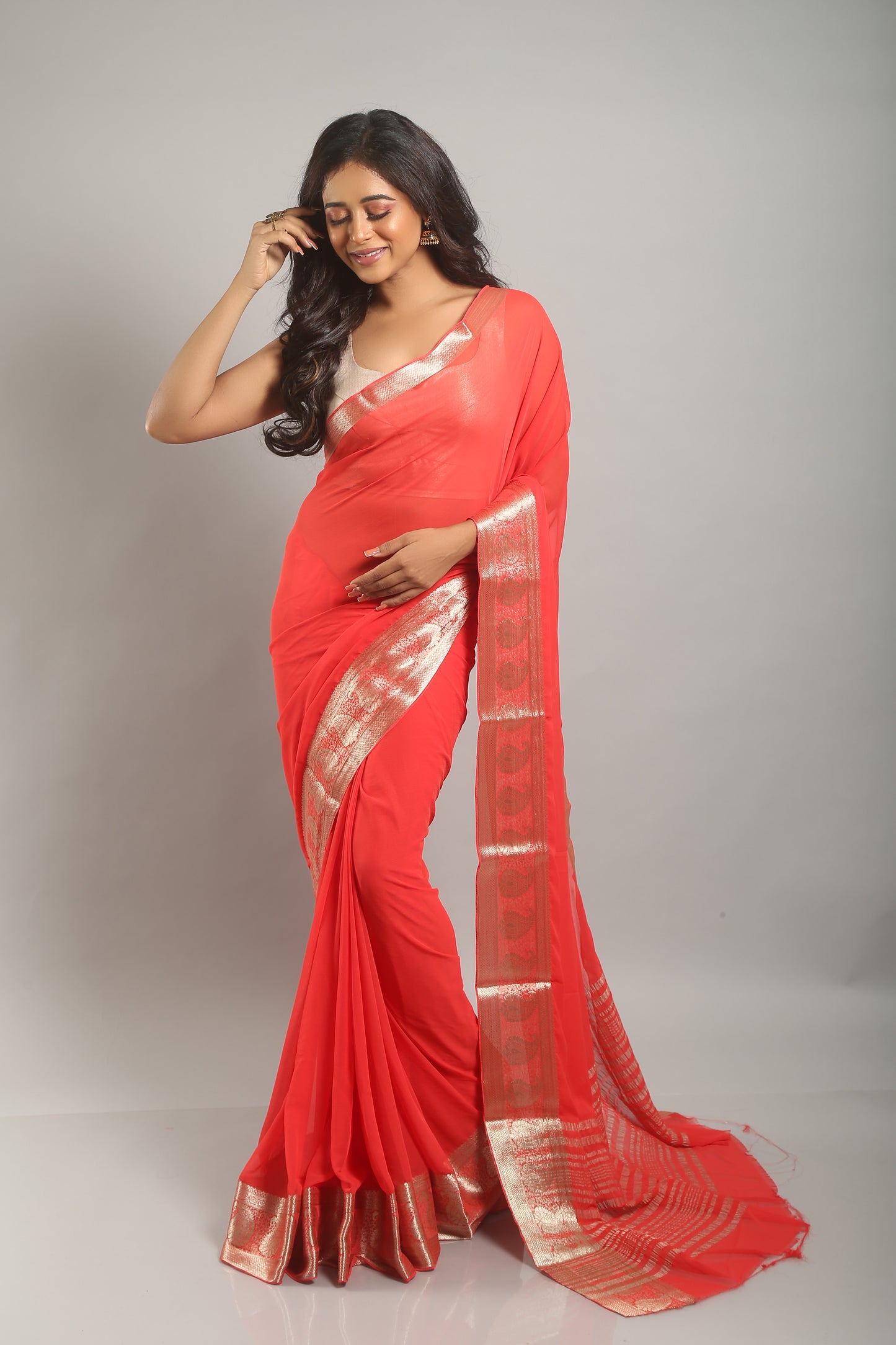 Serene Carmine Chiffon Saree
