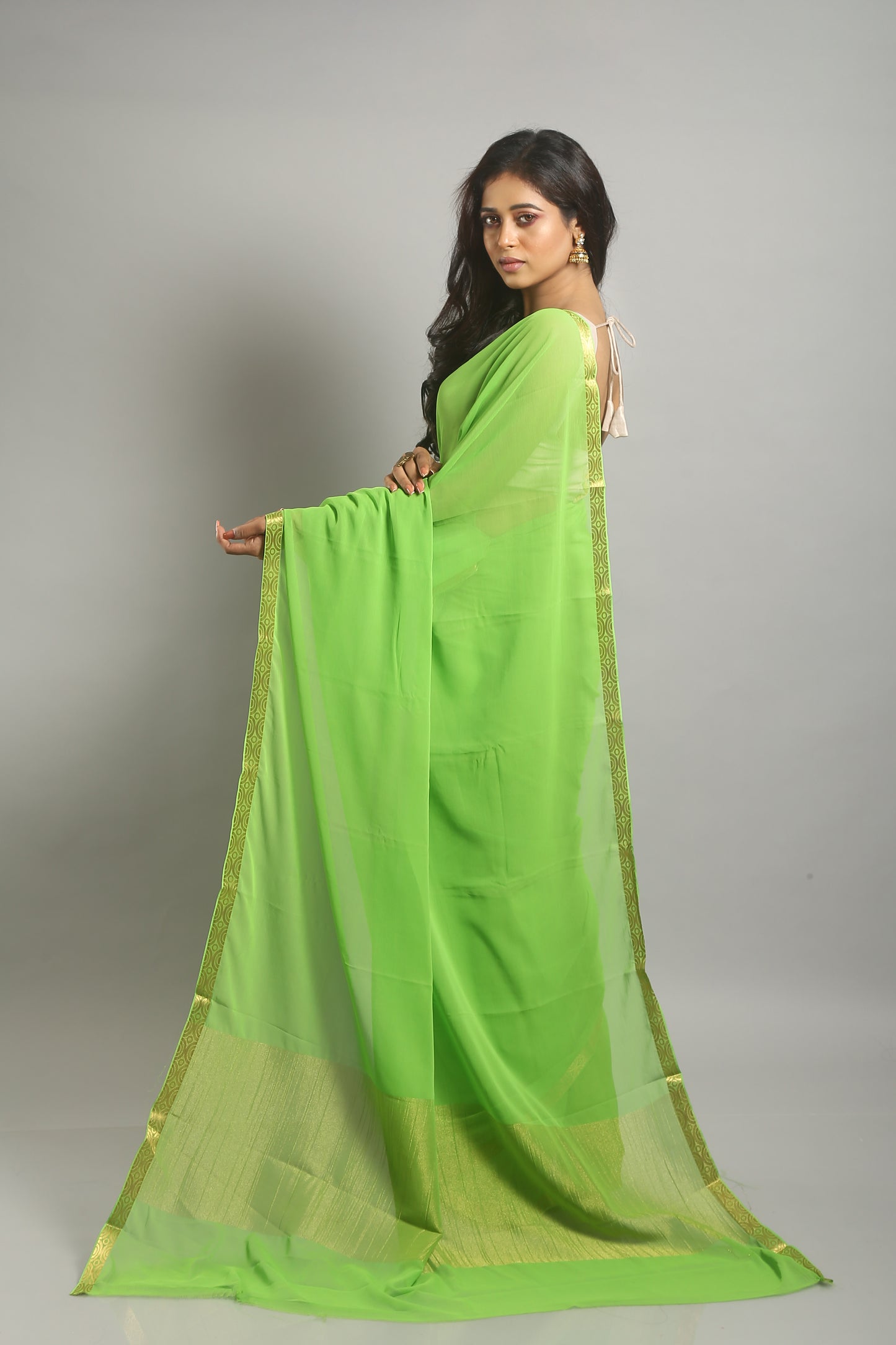 Sizzling Neon Green Chiffon Saree
