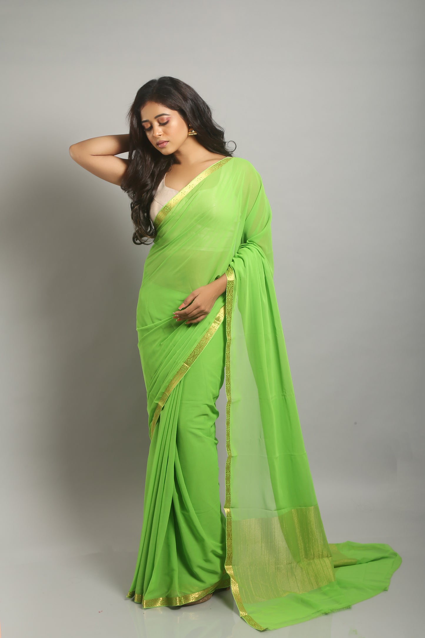 Sizzling Neon Green Chiffon Saree