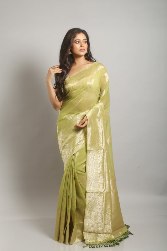 Soft-Hued Green Tussar Saree