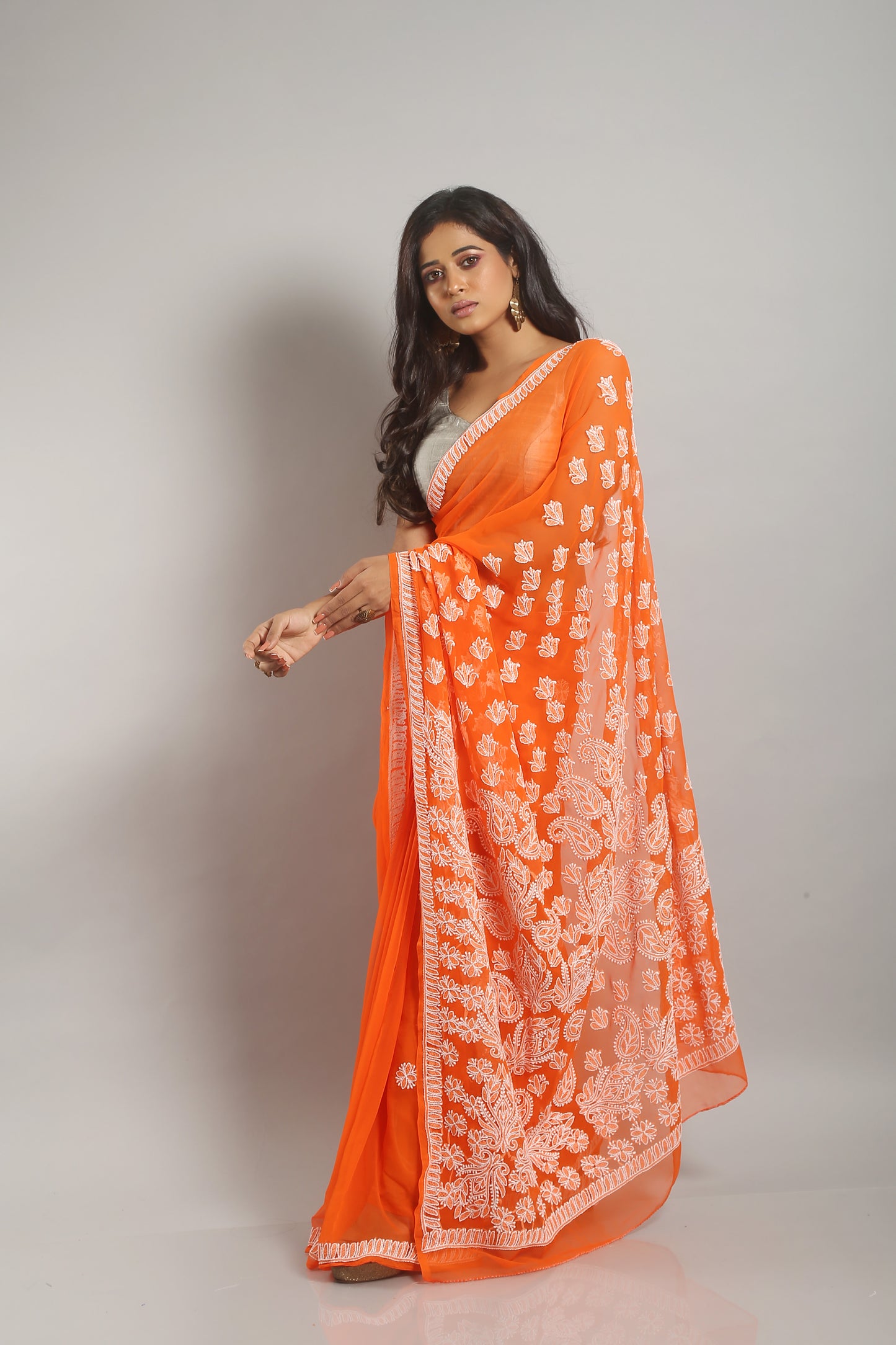 Speedy Tawny Chikankari Saree