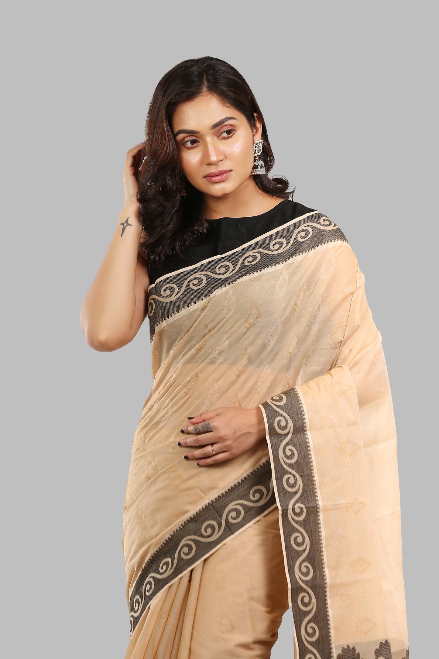 Strong Opaline Handloom Cotton Saree