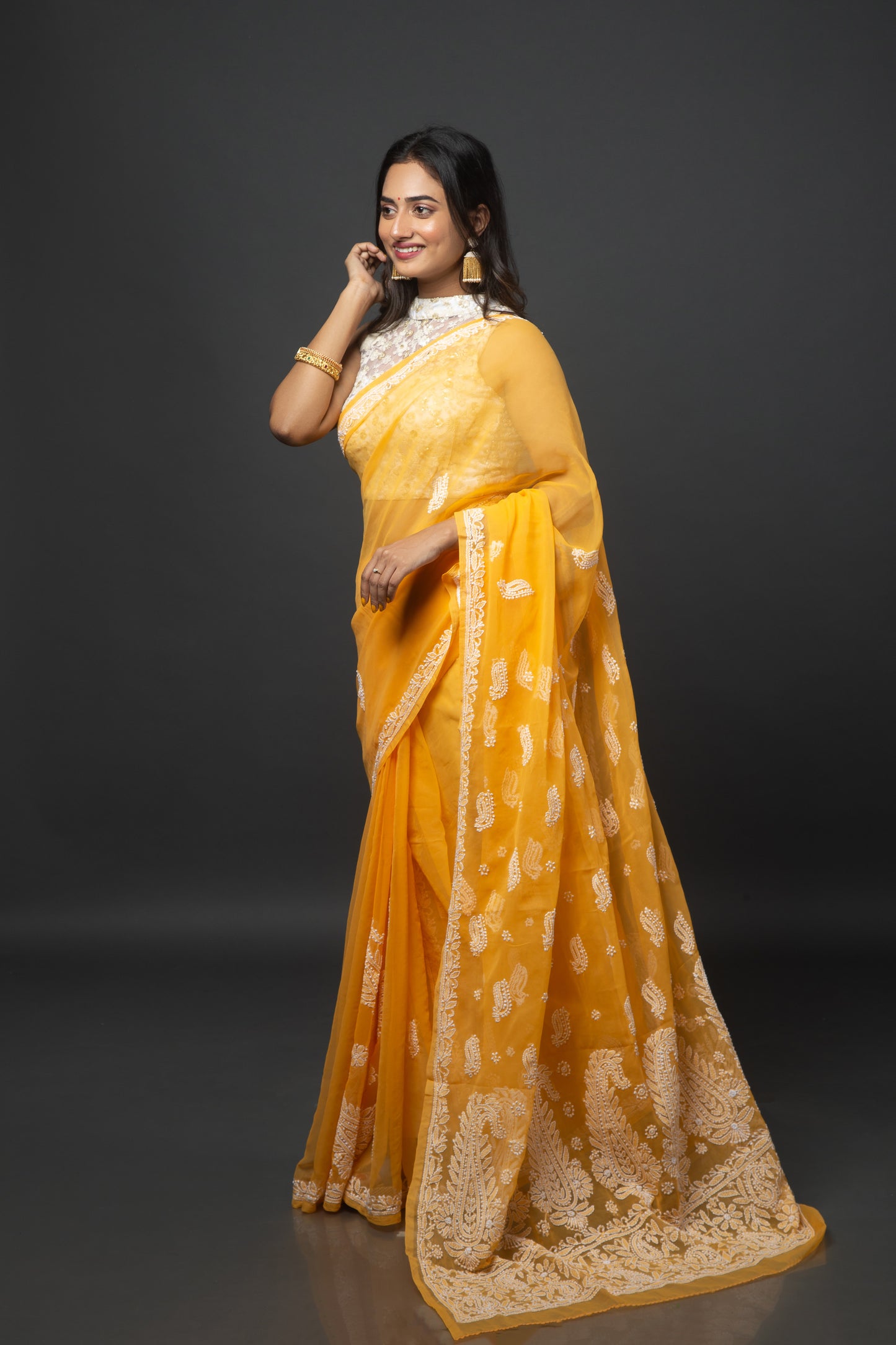 Tangerine Dreams Chikankari Saree