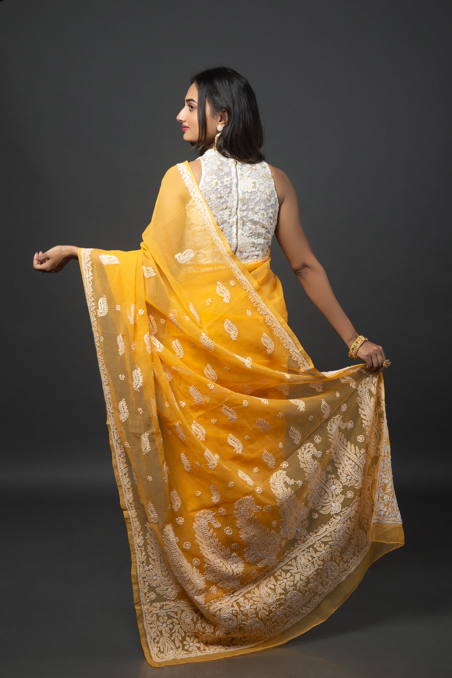 Tangerine Dreams Chikankari Saree