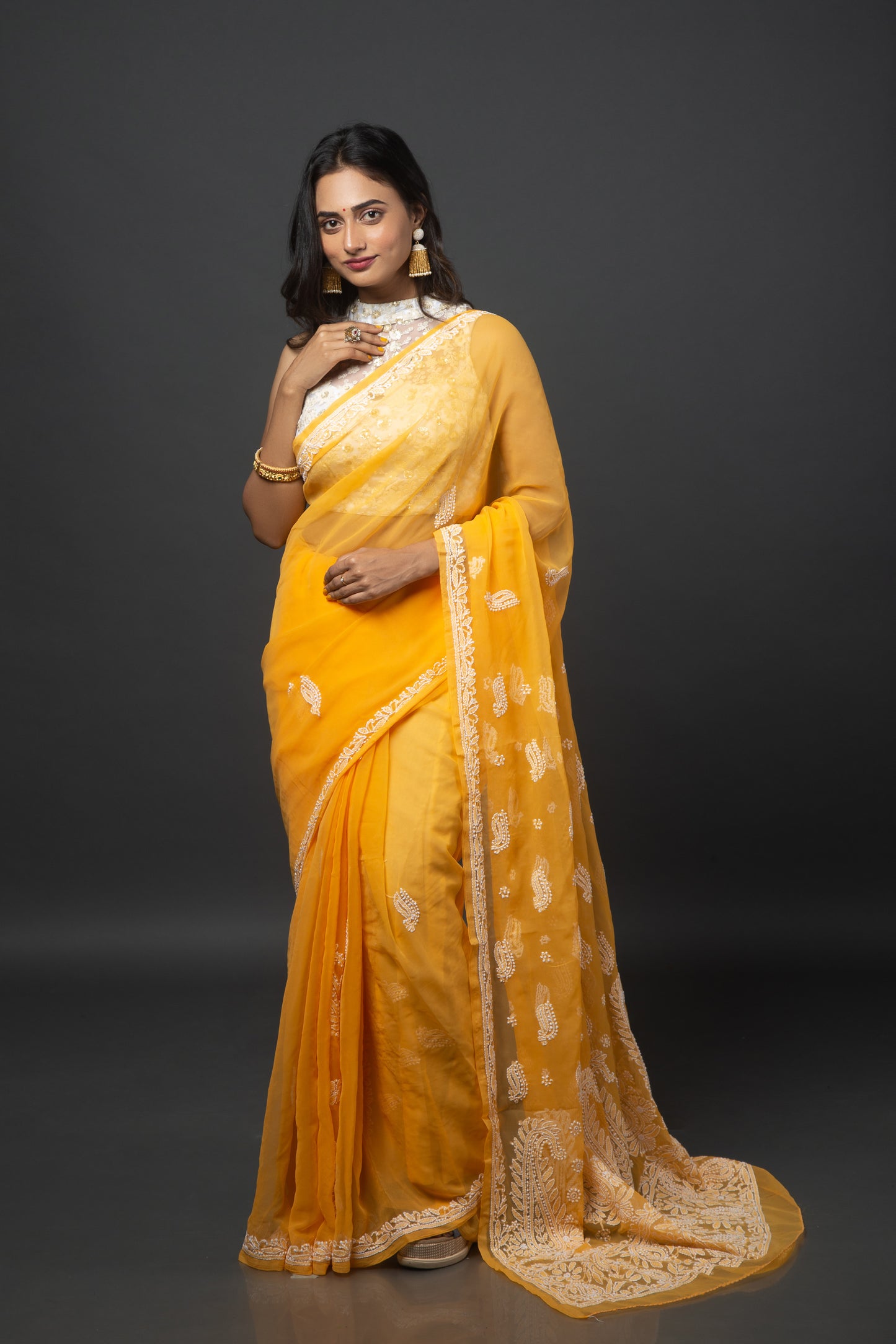 Tangerine Dreams Chikankari Saree