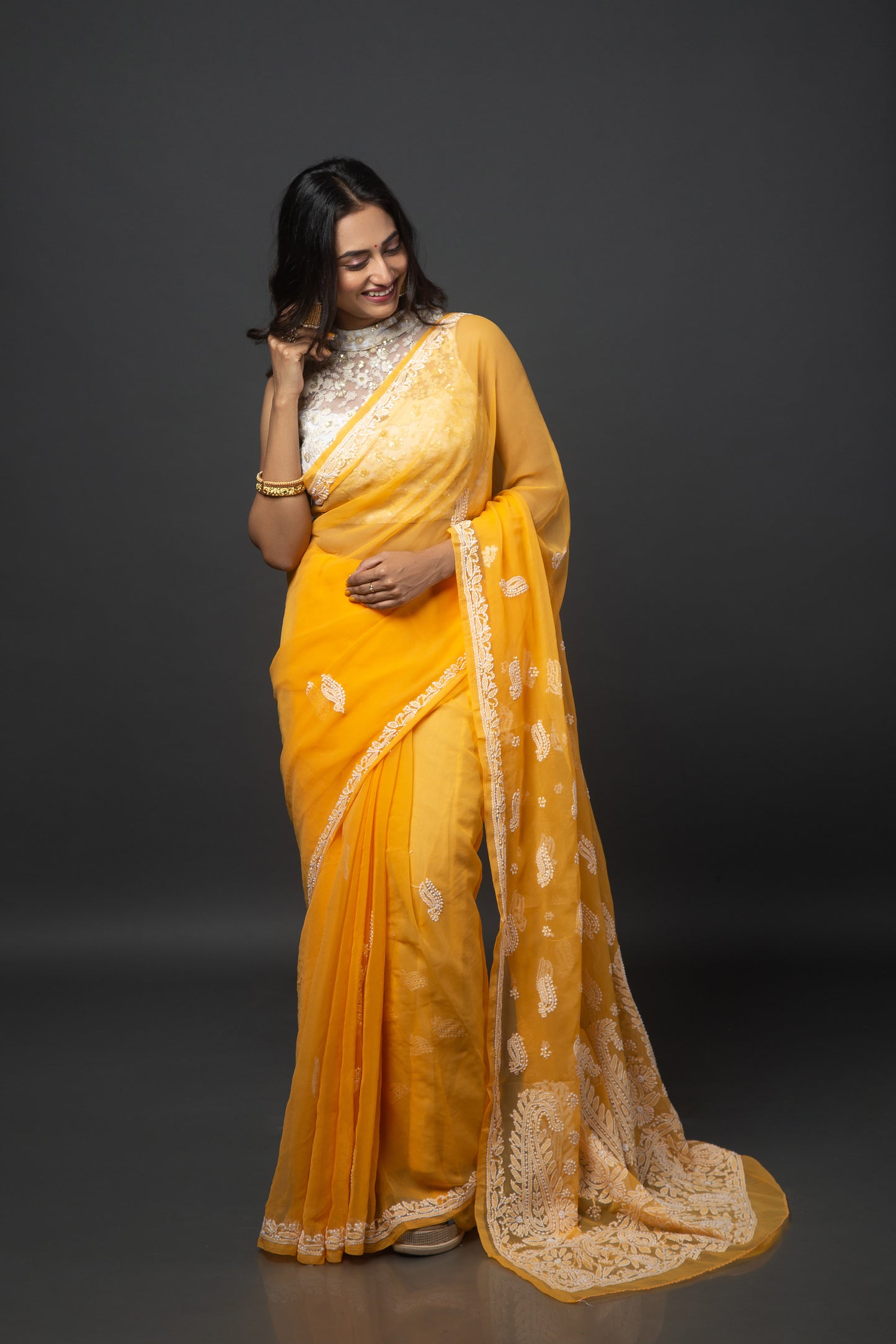 Tangerine Dreams Chikankari Saree