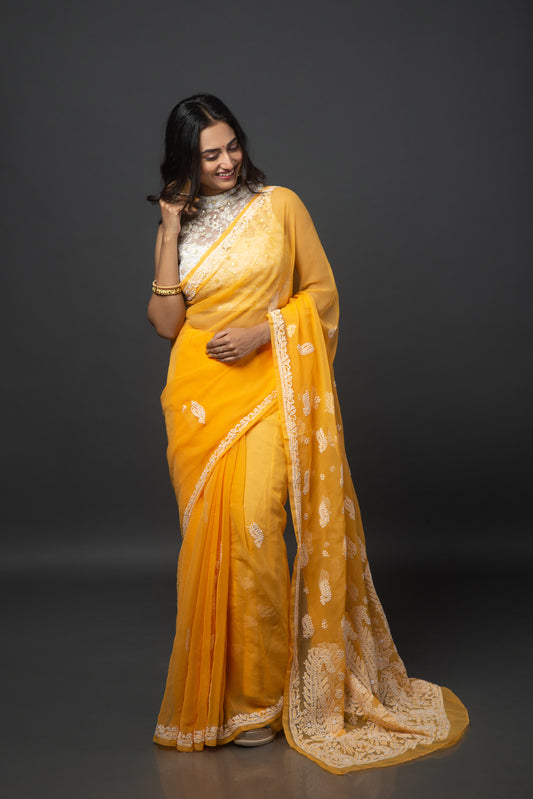 Tangerine Dreams Chikankari Saree