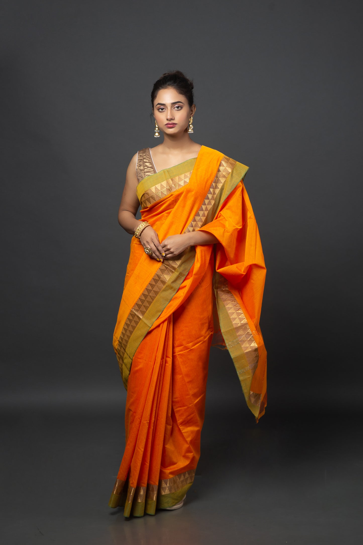 Tangerine Twist Sungudi Cotton Saree