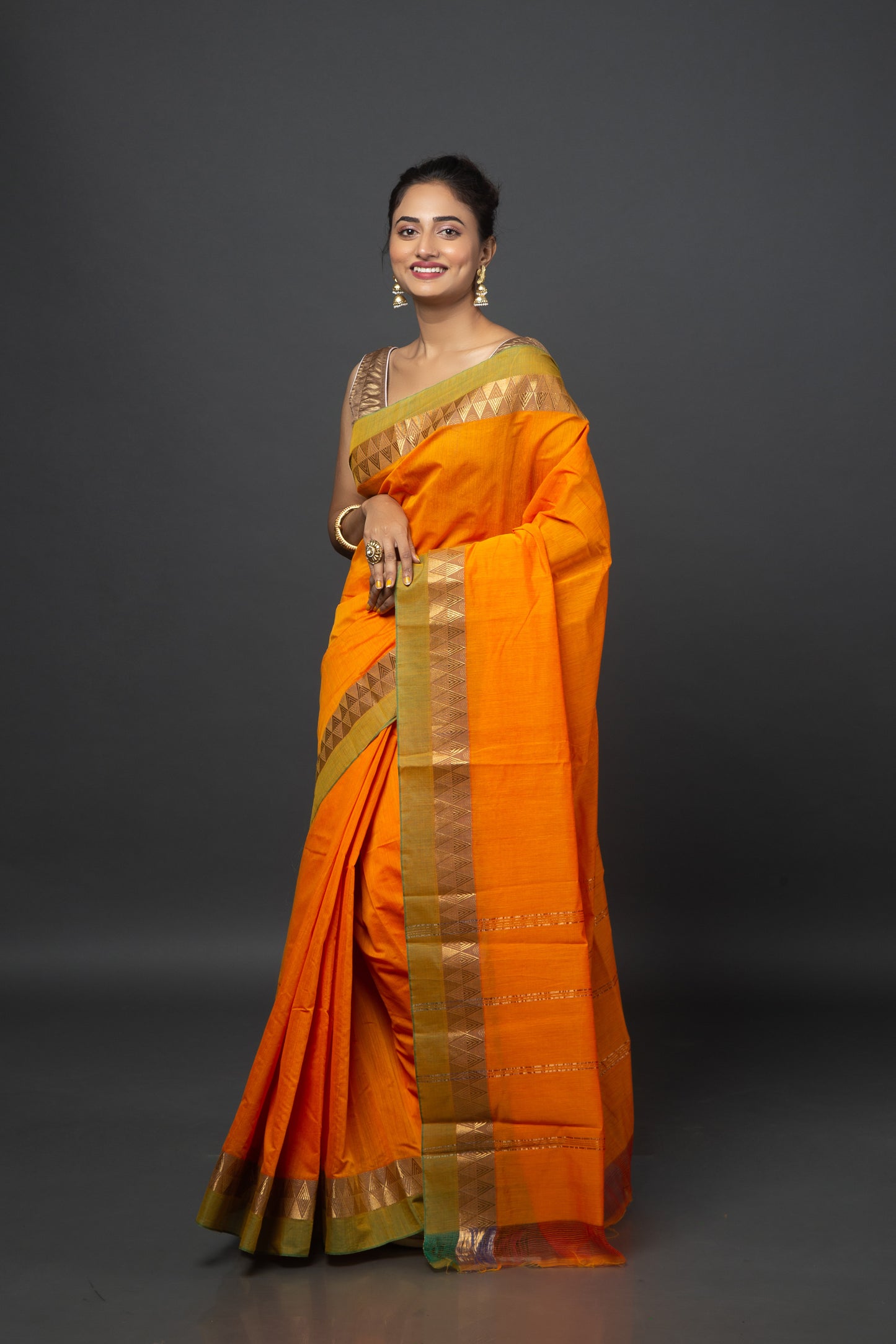 Tangerine Twist Sungudi Cotton Saree