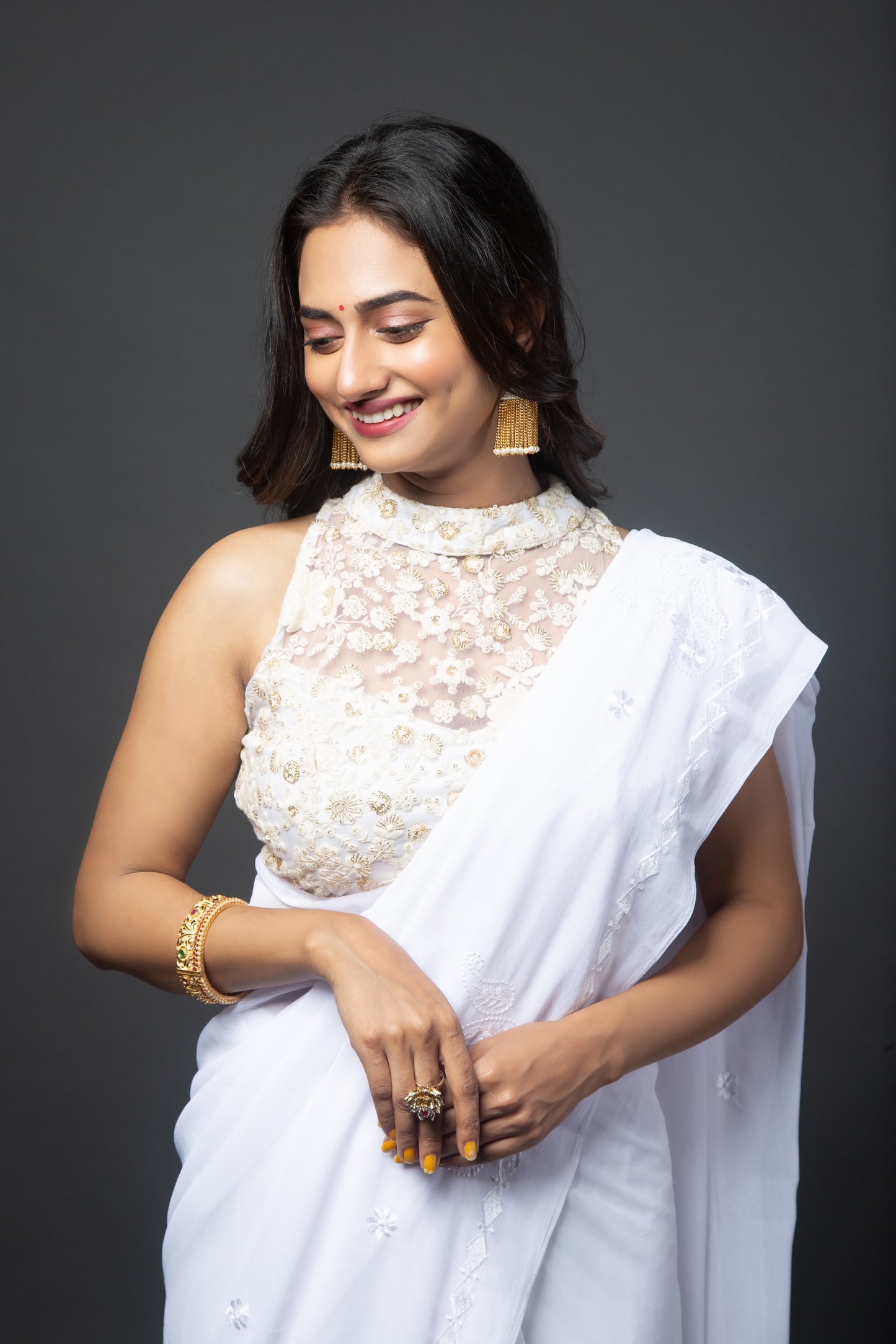 Undyed Chalkee  Semi-Georgette Saree