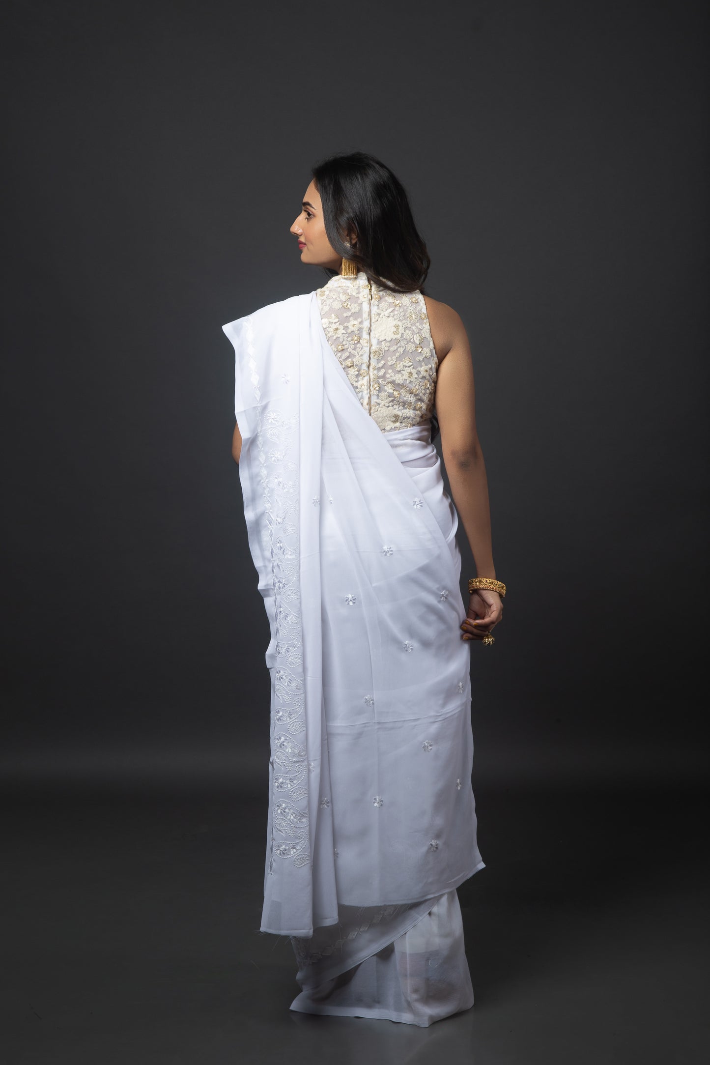 Undyed Chalkee  Semi-Georgette Saree