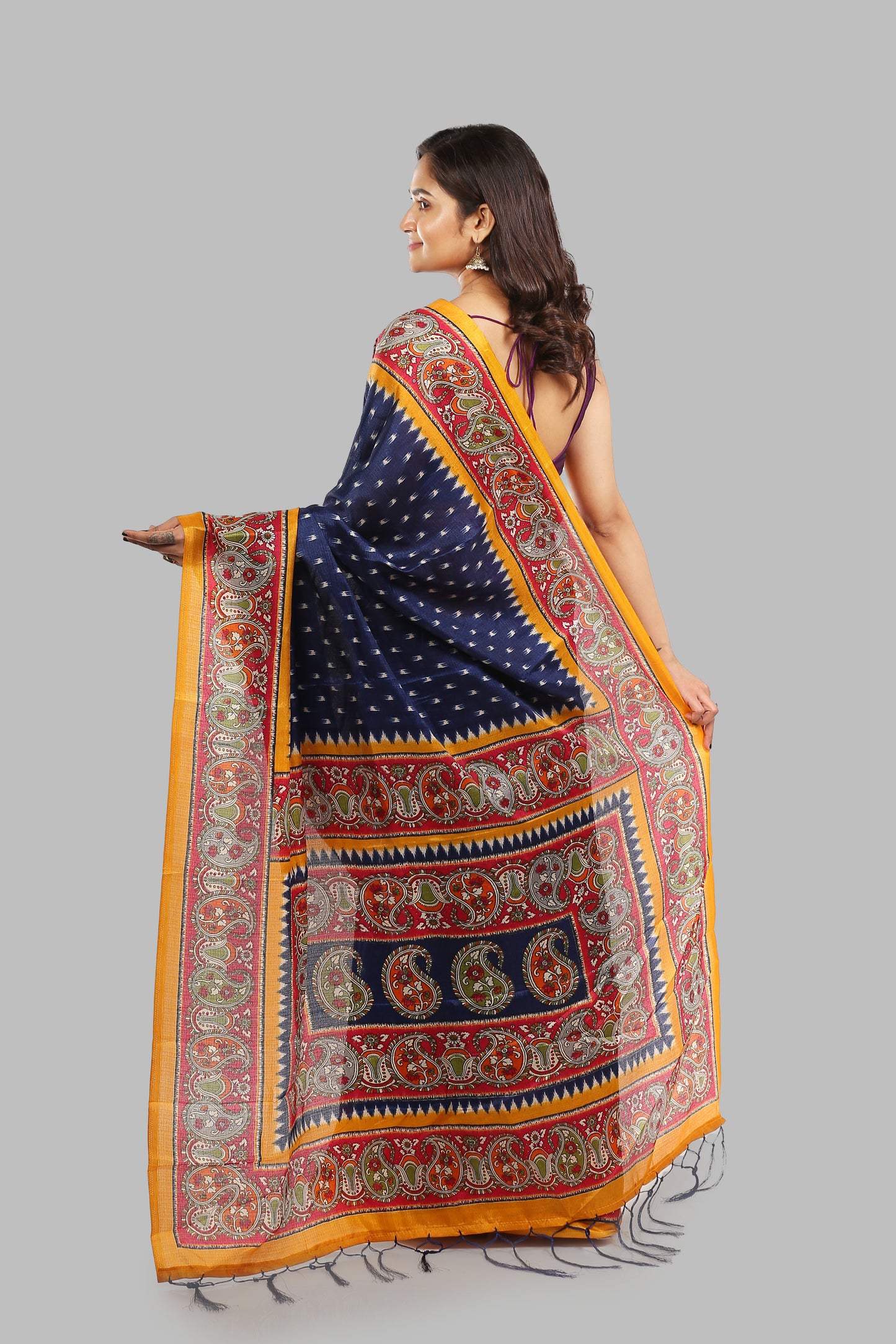 Wandering Cyan Raw Silk Saree