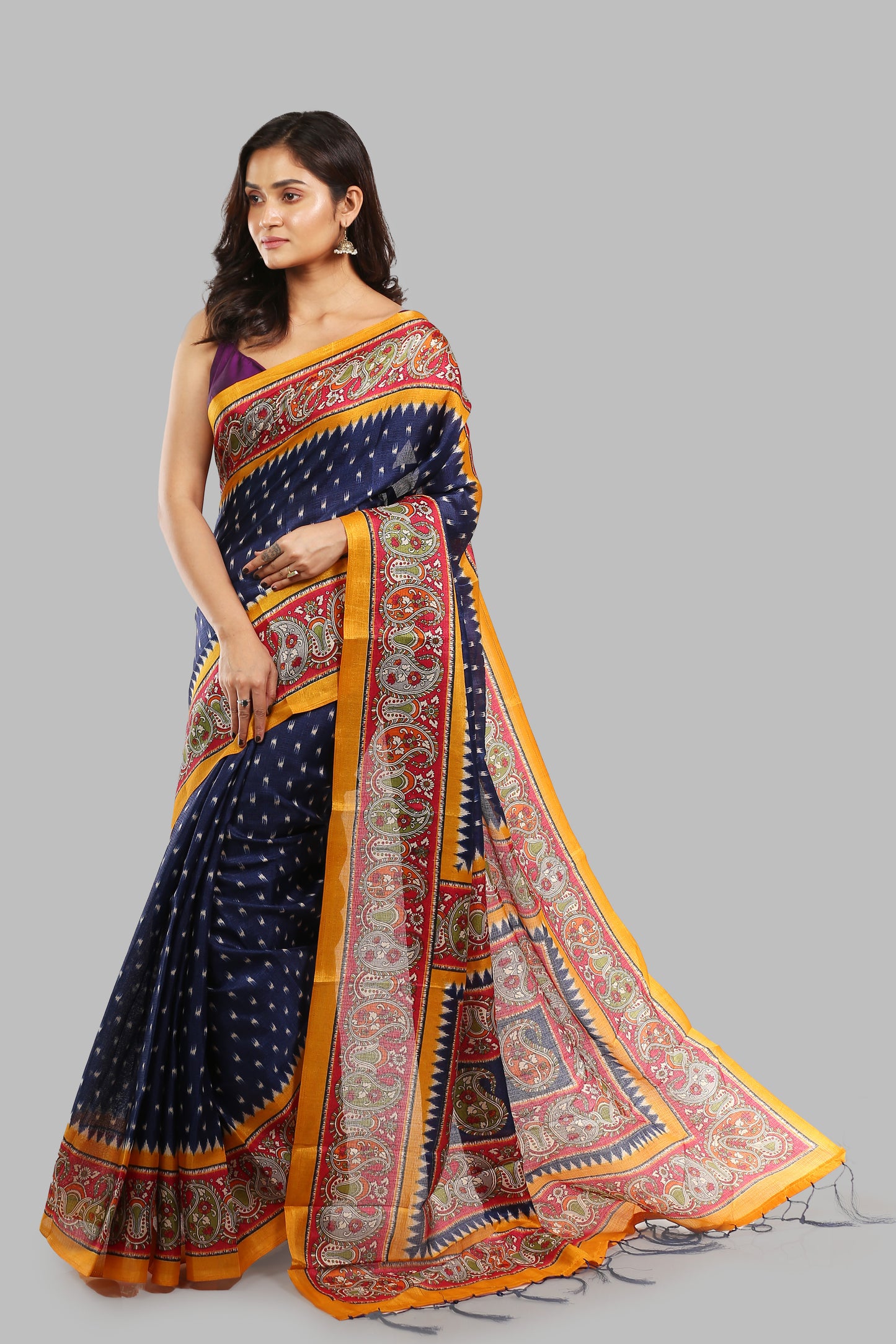 Wandering Cyan Raw Silk Saree