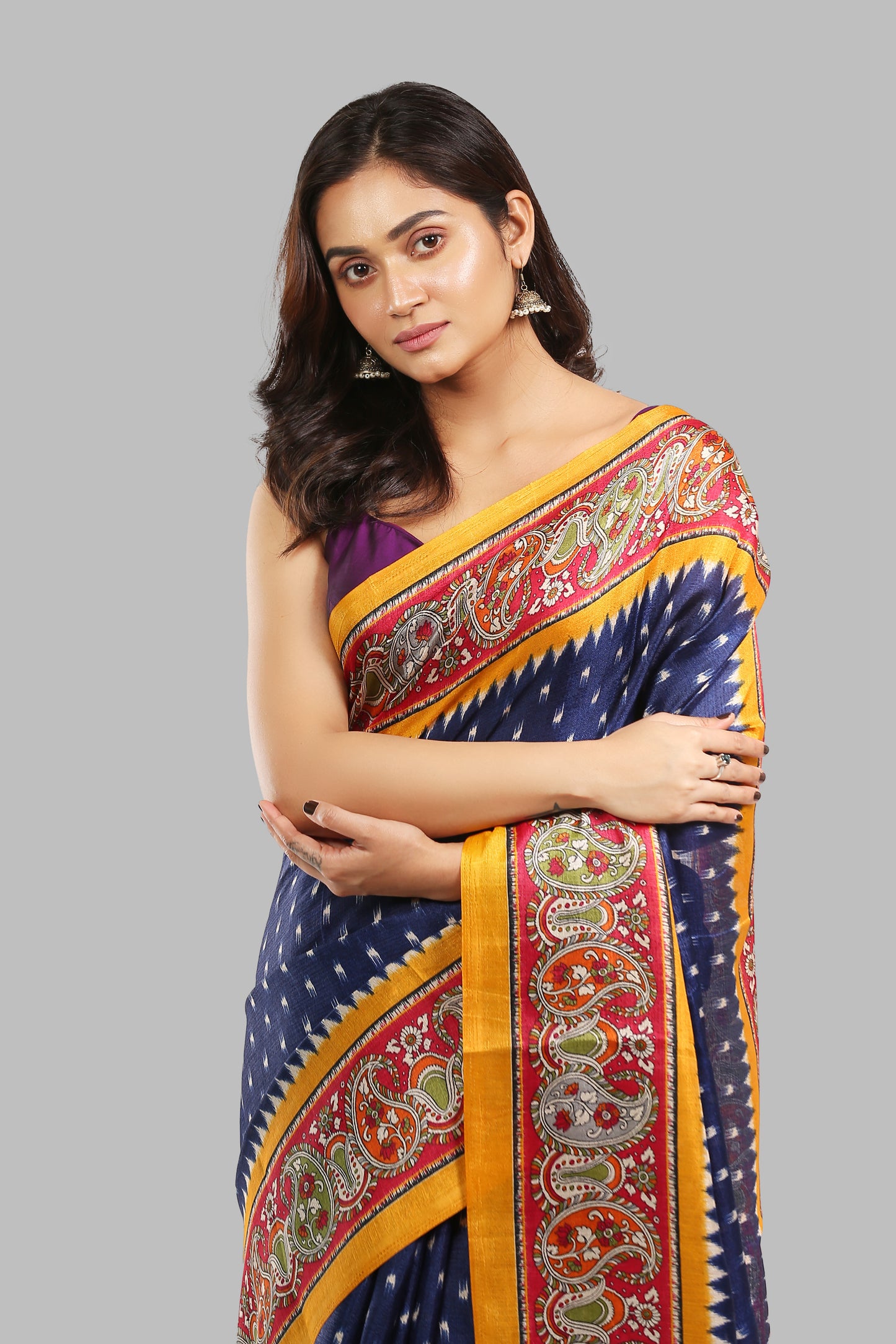 Wandering Cyan Raw Silk Saree